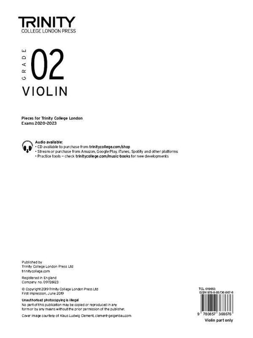Trinity Violin Exam Pieces 2020-2023 Grade 2, Violin Part Only