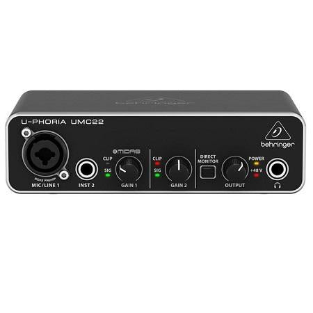 Behringer U-Phoria UMC22 Audiophile 2x2, 48kHz USB Audio Interface with MIDAS Mic Preamp - Engadine Music Store