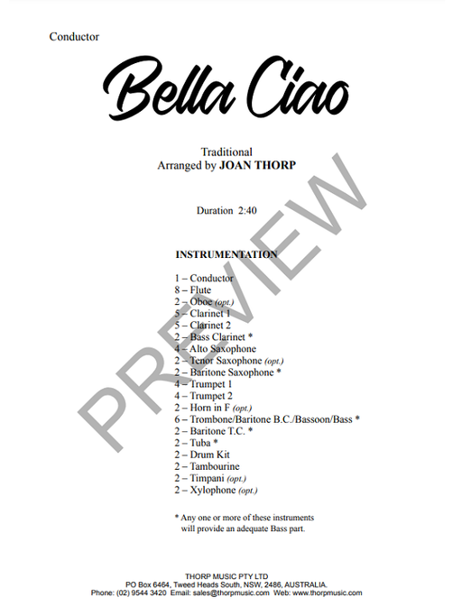 Bella Ciao, Joan Thorp Concert Band Grade 1.5