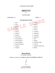 Driven, David P. Jones Concert Band Chart Grade 3.5