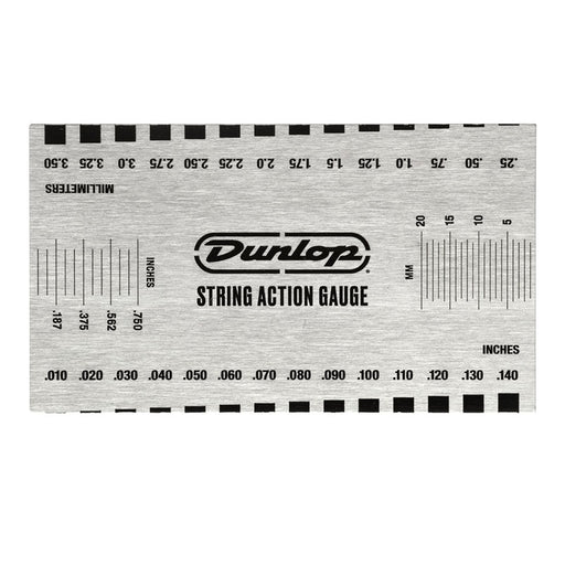Dunlop string action gauge with measurement scales on a white background
