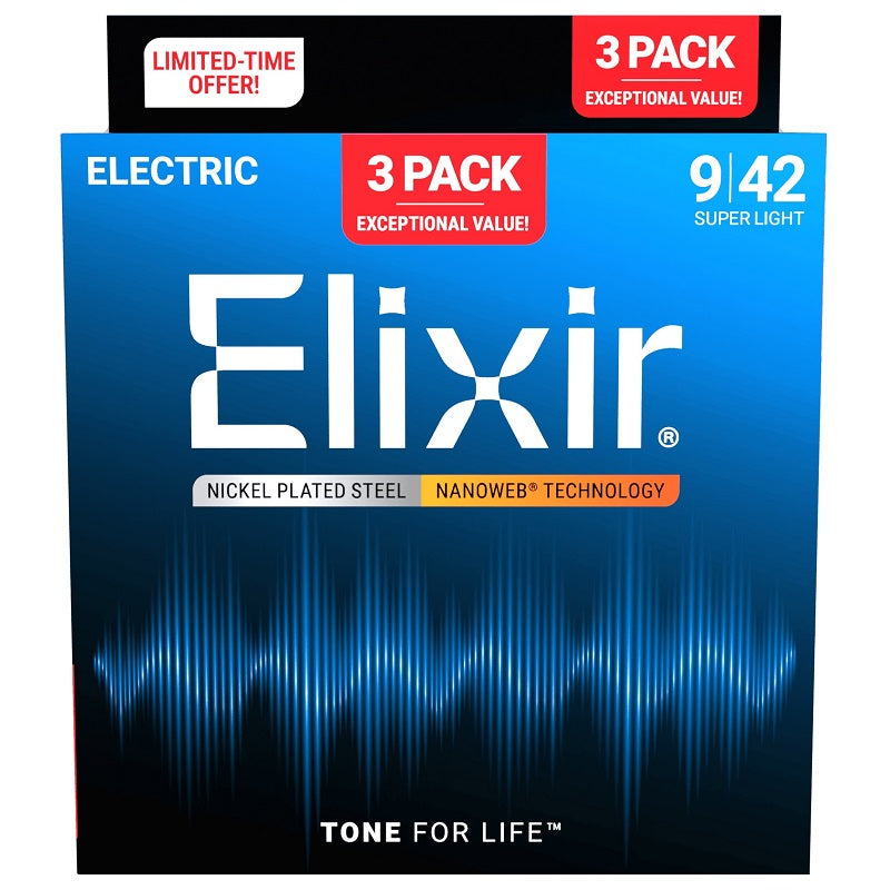 Elixir Nanoweb Electric Guitar Strings 10-46 - 3 Pack - Limited Time Only