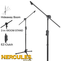 Hercules Ez Clutch Tripod Microphone Stand W/2 In 1 Hideaway Boom