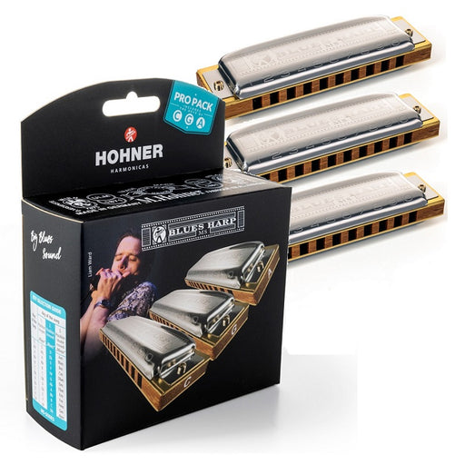 Hohner MS Series Blues Harp 3-Pce Harmonica Pro Pack in the Keys C, G, A
