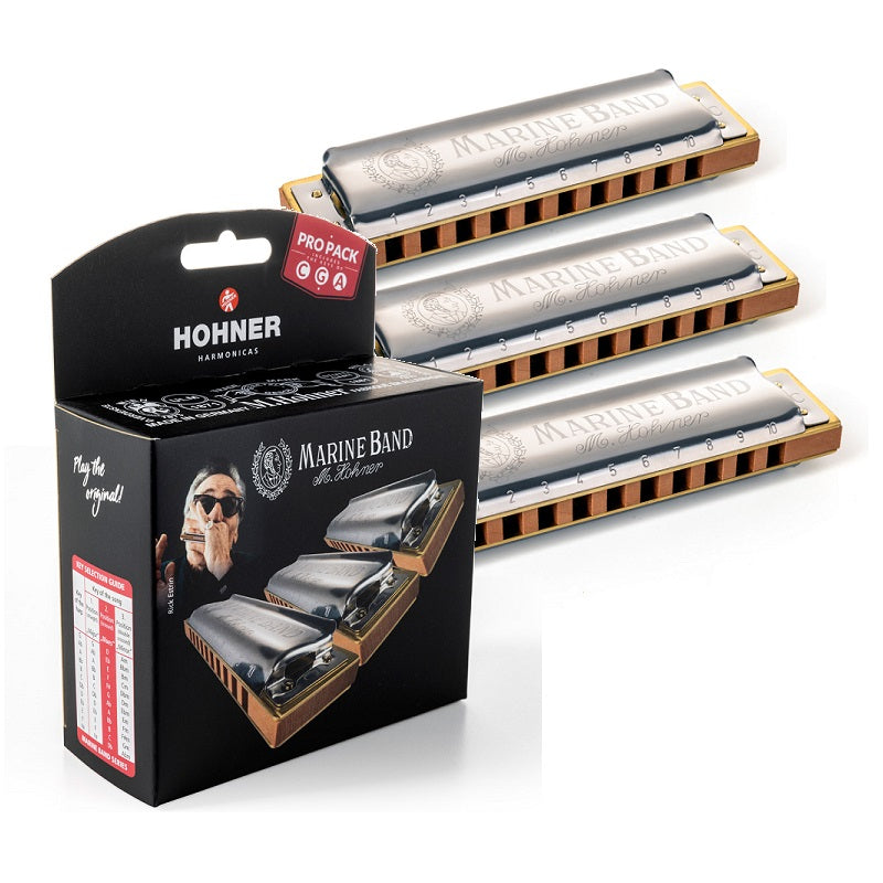 Hohner Marine Band 3-Pce Harmonica Pro Pack in the Keys C, G, A