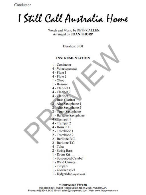 I Still Call Australia Home, Arr. Joan Thorp Concert Band Grade 2