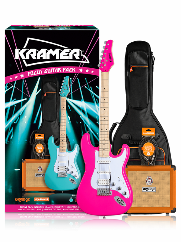 Kramer Focus VT211 Guitar Pack with Orange Crush Bundle - Hot Pink