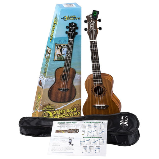 Luna Vintage Mahogany Concert Ukulele Pack
