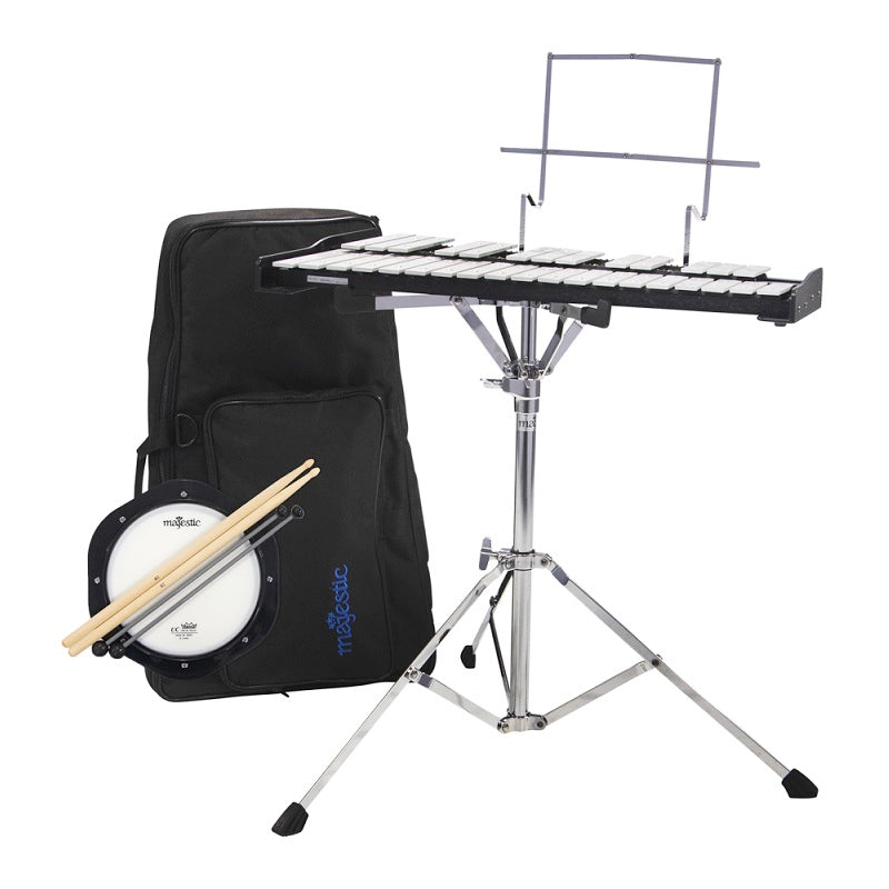 Majestic Glockenspiel Kit With Practice Pad and Backpack or Roll Cart