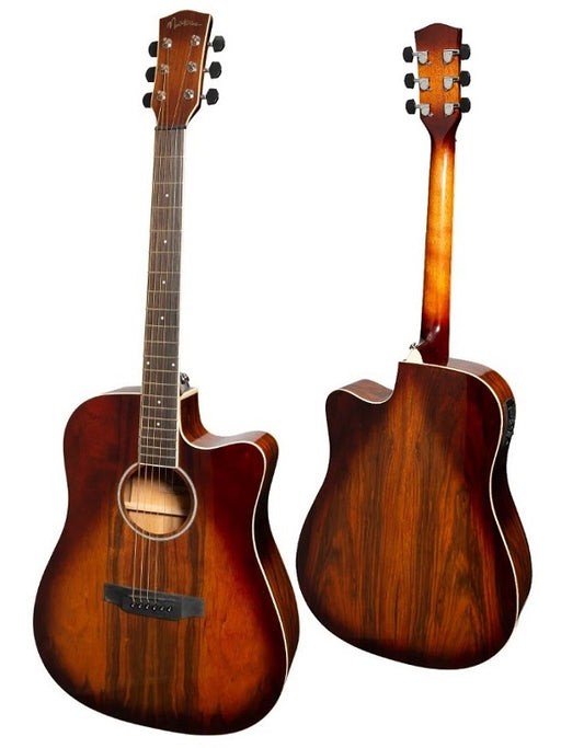 Martinez '31 Series' Daowood Acoustic-Electric Dreadnought Cutaway Guitar -African Brownburst
