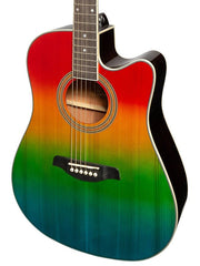 Martinez 4/4 Dreadnought Cutaway Acoustic-Electric Rainbow Guitar