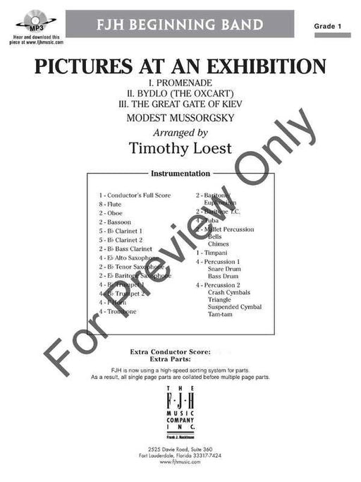 Pictures at an Exhibition, Arr. Timothy Loest Concert Band Grade 1