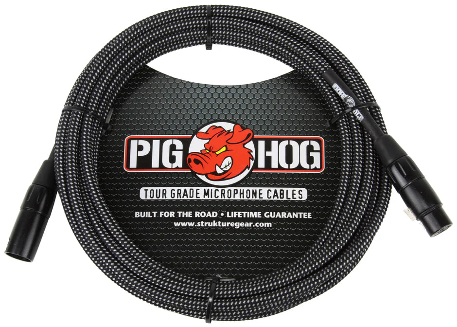 Pig Hog Woven 20Ft Mic Cable - Black & White - SALE