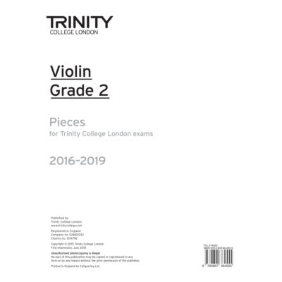 Trinity Exam Pieces 2016-2019 - Grade 2 Violin Part Only-Strings-Trinity College London-Engadine Music