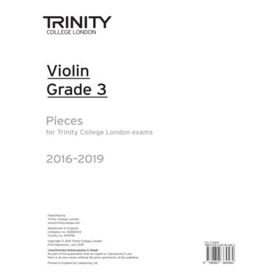 Trinity Exam Pieces 2016-2019 - Grade 3 Violin Part Only-Strings-Trinity College London-Engadine Music