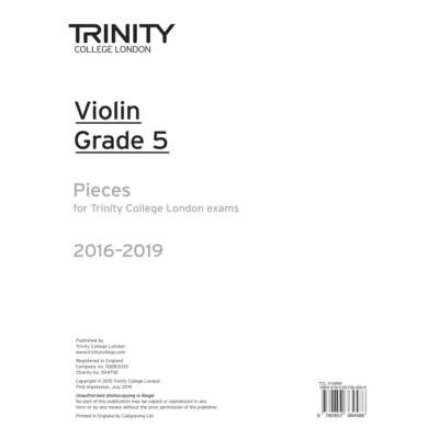Trinity Exam Pieces 2016-2019 - Grade 5 Violin Part Only-Strings-Trinity College London-Engadine Music