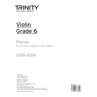 Trinity Exam Pieces 2016-2019 - Grade 6 Violin Part Only-Strings-Trinity College London-Engadine Music
