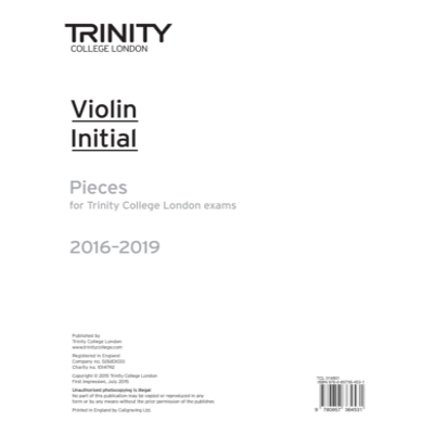 Trinity Exam Pieces 2016-2019 - Initial Violin Part Only-Strings-Trinity College London-Engadine Music