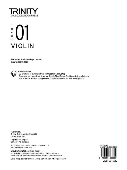 Trinity Violin Exam Pieces 2020-2023 Grade 1, Violin Part Only