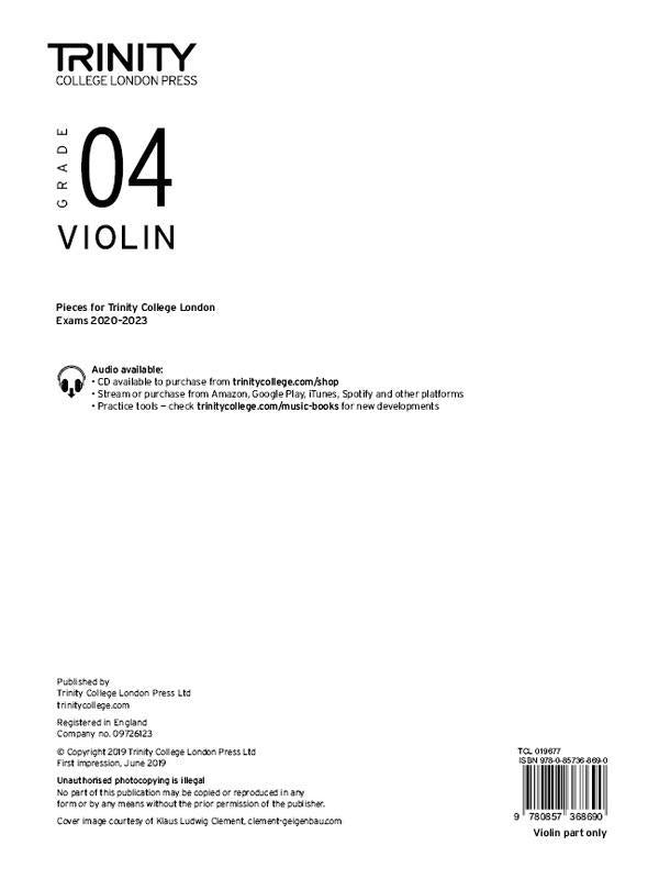 Trinity Violin Exam Pieces 2020-2023 Grade 4, Violin Part Only
