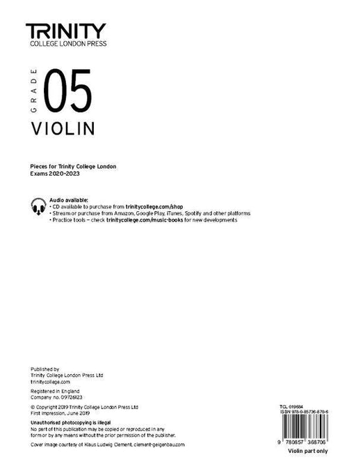 Trinity Violin Exam Pieces 2020-2023 Grade 5, Violin Part Only