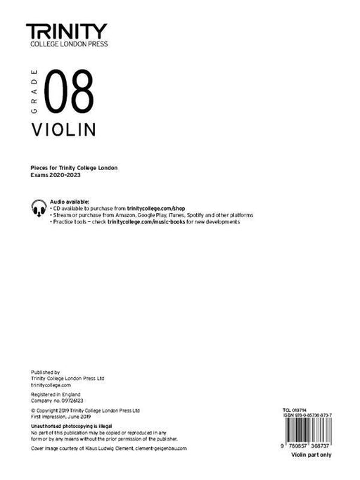Trinity Violin Exam Pieces 2020-2023 Grade 8, Violin Part Only