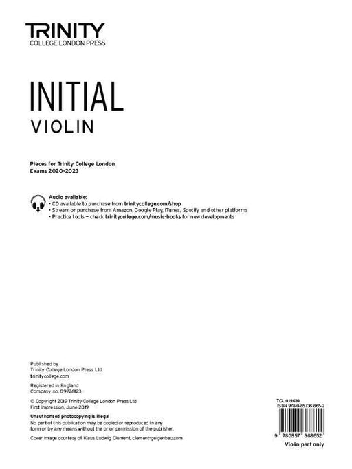 Trinity Violin Exam Pieces 2020-2023 Initial, Violin Part Only