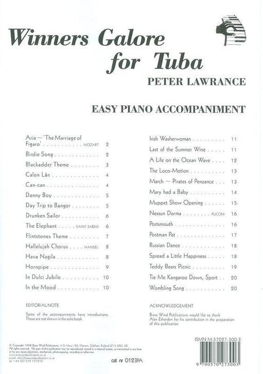 Winners Galore for Tuba Piano Accompaniment-Brass-Brass Wind Publications-Engadine Music