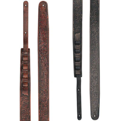 XTR 2 1/2" Floral Western Embossed Leather Guitar Strap - Various