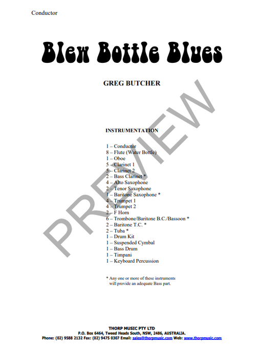 Blew Bottle Blues, Arr. Joan Thorp Concert Band Grade 1.5