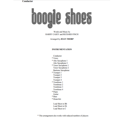 Boogie Shoes, Arr. Joan Thorp Stage Band Chart Grade 2-Stage Band chart-Thorp Music-Engadine Music
