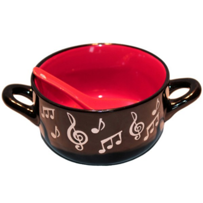 Bowl with Spoon Red Music Note Design-Homeware-Engadine Music-Engadine Music