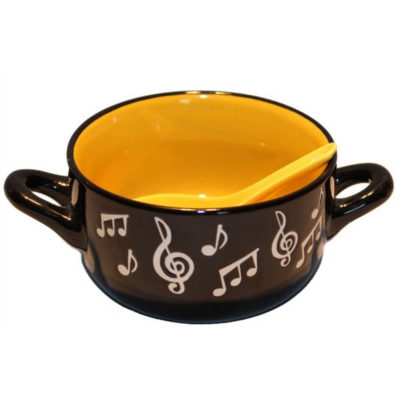 Bowl with Spoon Yellow Music Note Design-Homeware-Engadine Music-Engadine Music