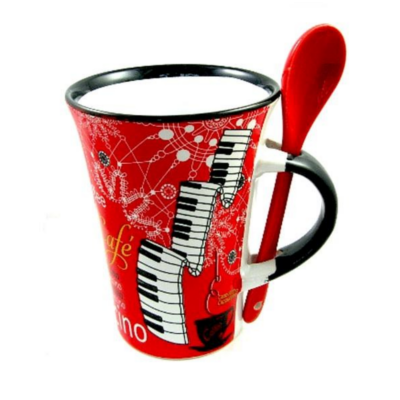 Cappuccino Mug with Spoon Piano Red-Homeware-Engadine Music-Engadine Music