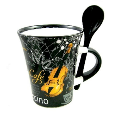 Cappuccino Mug with Spoon Violin Black-Homeware-Engadine Music-Engadine Music