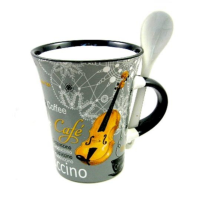 Cappuccino Mug with Spoon Violin Grey-Homeware-Engadine Music-Engadine Music