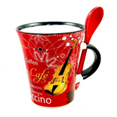 Cappuccino Mug with Spoon Violin Red-Homeware-Engadine Music-Engadine Music