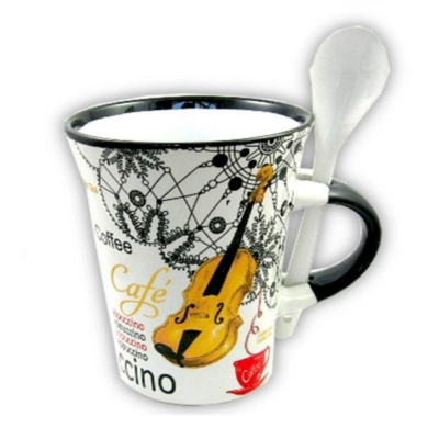 Cappuccino Mug with Spoon Violin White-Homeware-Engadine Music-Engadine Music
