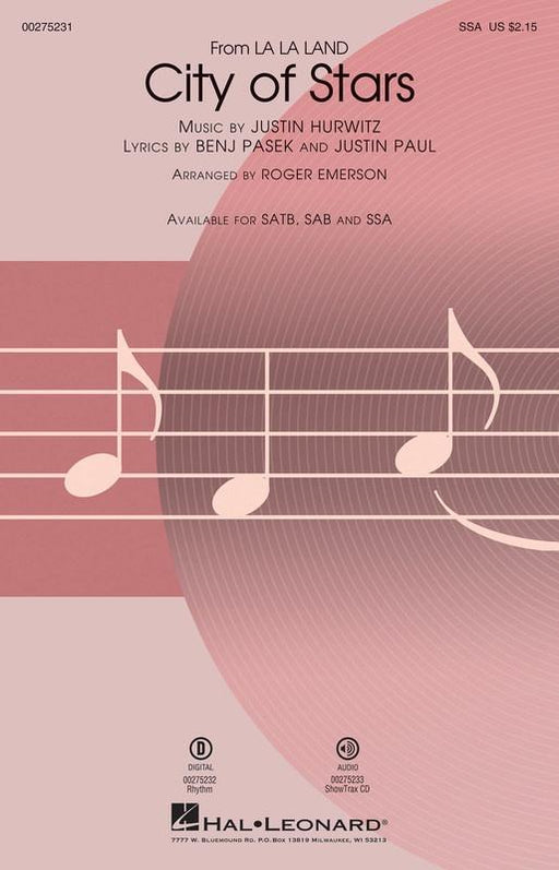 City of Stars from La La Land, Arr. Roger Emerson Choral-Choral-Hal Leonard-SSA-Engadine Music