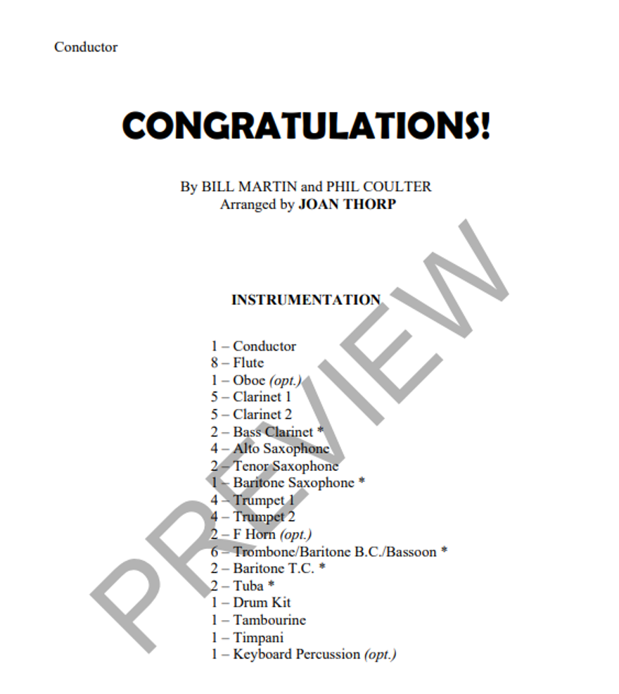 Congratulations, Arr. Joan Thorp Concert Band Grade 1.5-Concert Band-Thorp Music-Engadine Music
