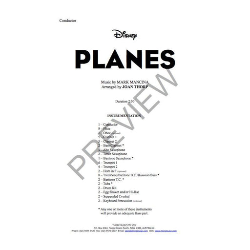Disney Planes Arr. Joan Thorp Concert Band Chart Grade 1.5-Concert Band Chart-Thorp Music-Engadine Music