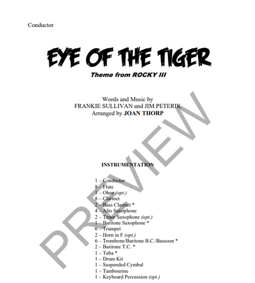 Eye of the Tiger, Arranger Joan Thorp Concert Band Grade 1-Concert Band-Thorp Music-Engadine Music