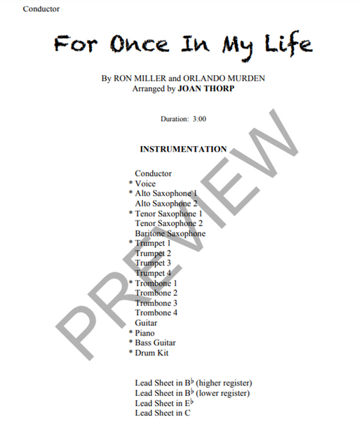 For Once In My Life, Joan Thorp Stage Band Grade 4-Stage Band chart-Thorp Music-Engadine Music