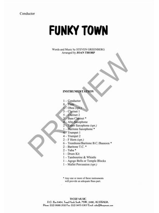 Funky Town, Arr. Joan Thorp Concert Band Grade 1.5