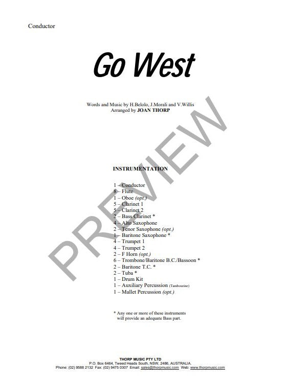 Go West, Arr. Joan Thorp Concert Band Grade 1.5