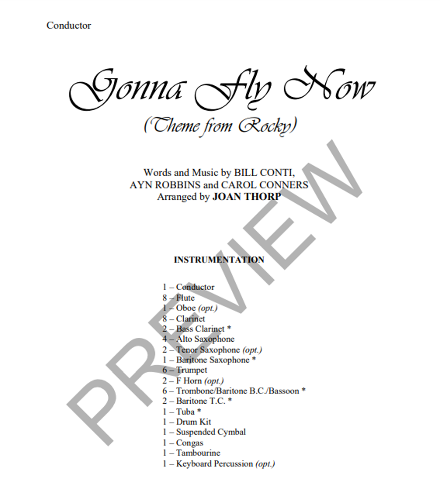 Gonna Fly Now, Arr. Joan Thorp Concert Band Grade 1 — Engadine Music