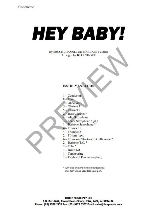 Hey Baby, Arr. Joan Thorp Concert Band Grade 1.5