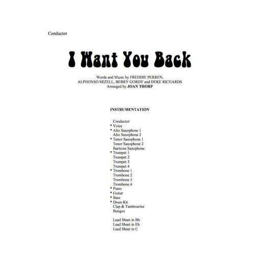 I Want You Back Arr. Joan Thorp Jazz Vocal Chart Grade 3-Jazz Vocal Chart-Thorp Music-Engadine Music
