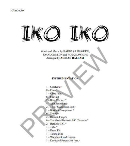 Iko Iko, Adrian Hallam Concert Band Grade 1-Concert Band-Thorp Music-Engadine Music
