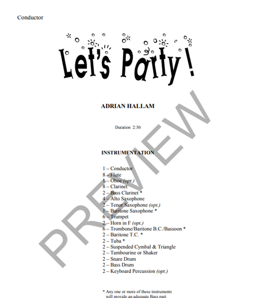 Let's Party!, Adrian Hallam Concert Band Grade 1-Concert Band-Thorp Music-Engadine Music